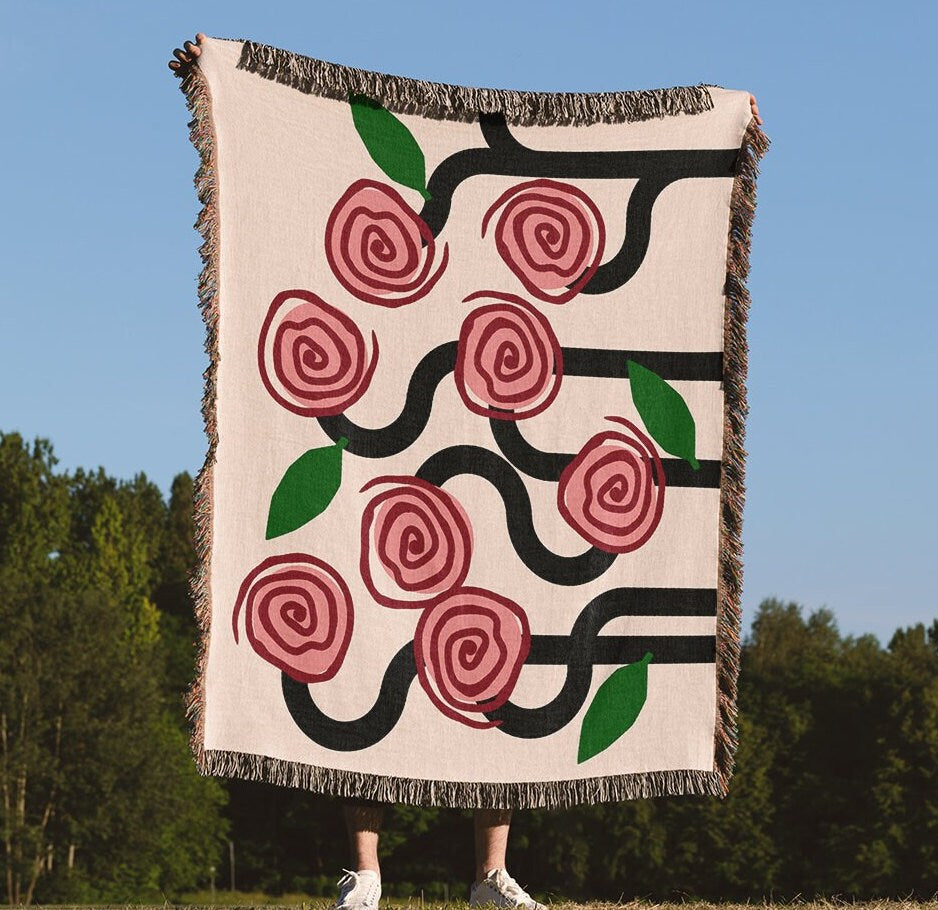 Swirly Flowers Woven Throw Blanket