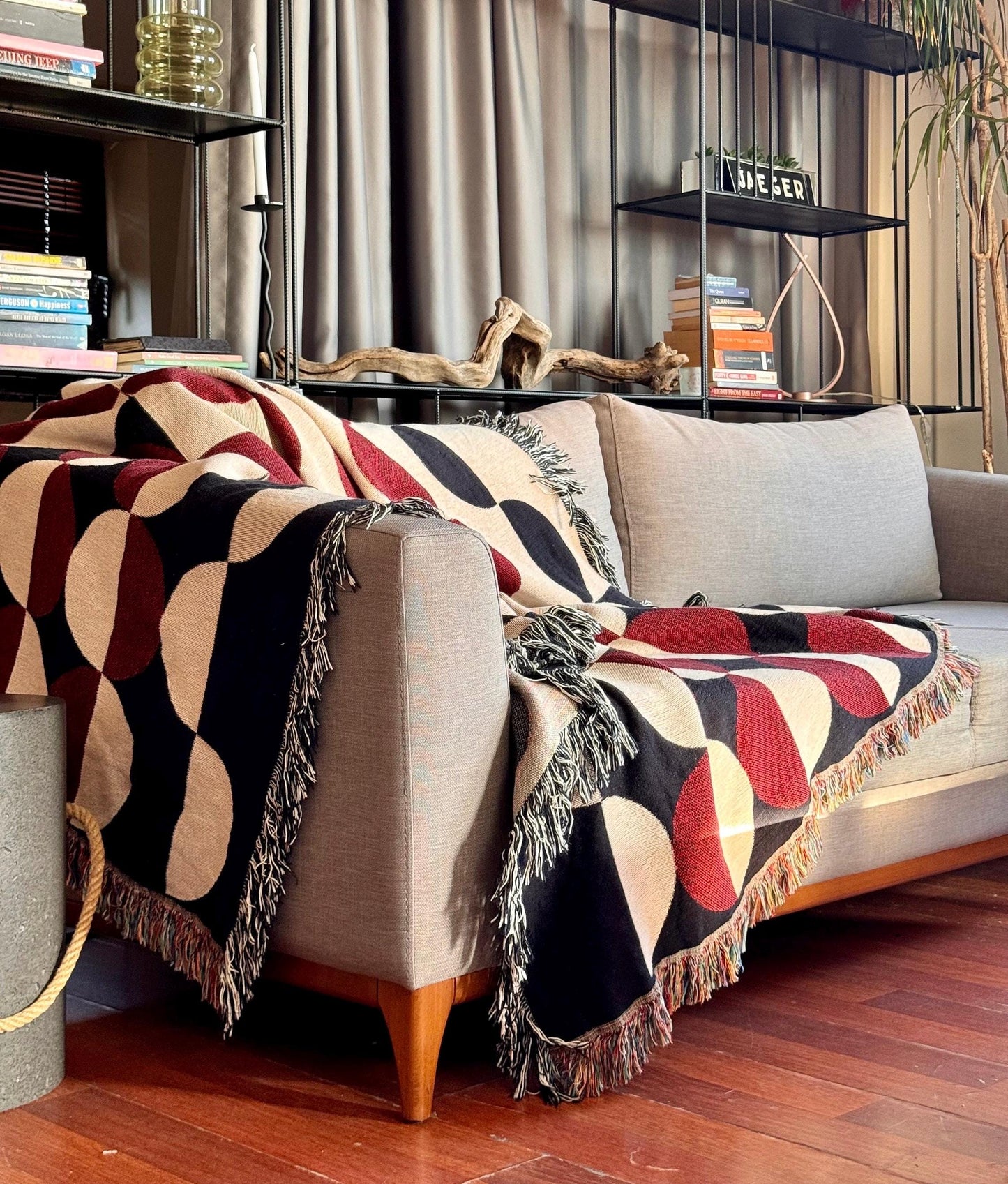 Red Noir Woven Throw Blanket