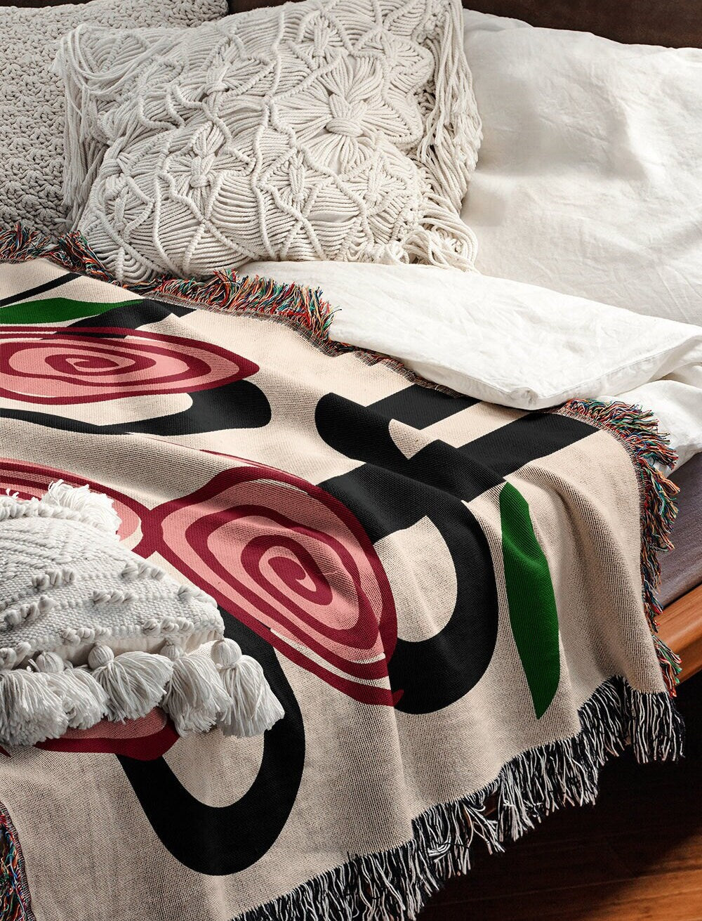 Swirly Flowers Woven Throw Blanket