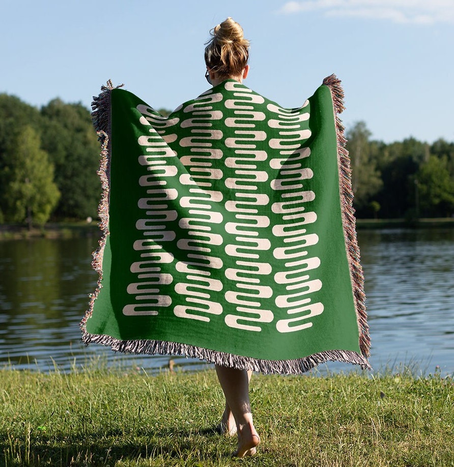 Green Signal Flow Woven Throw Blanket