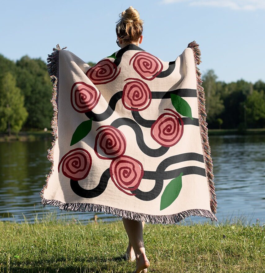 Swirly Flowers Woven Throw Blanket
