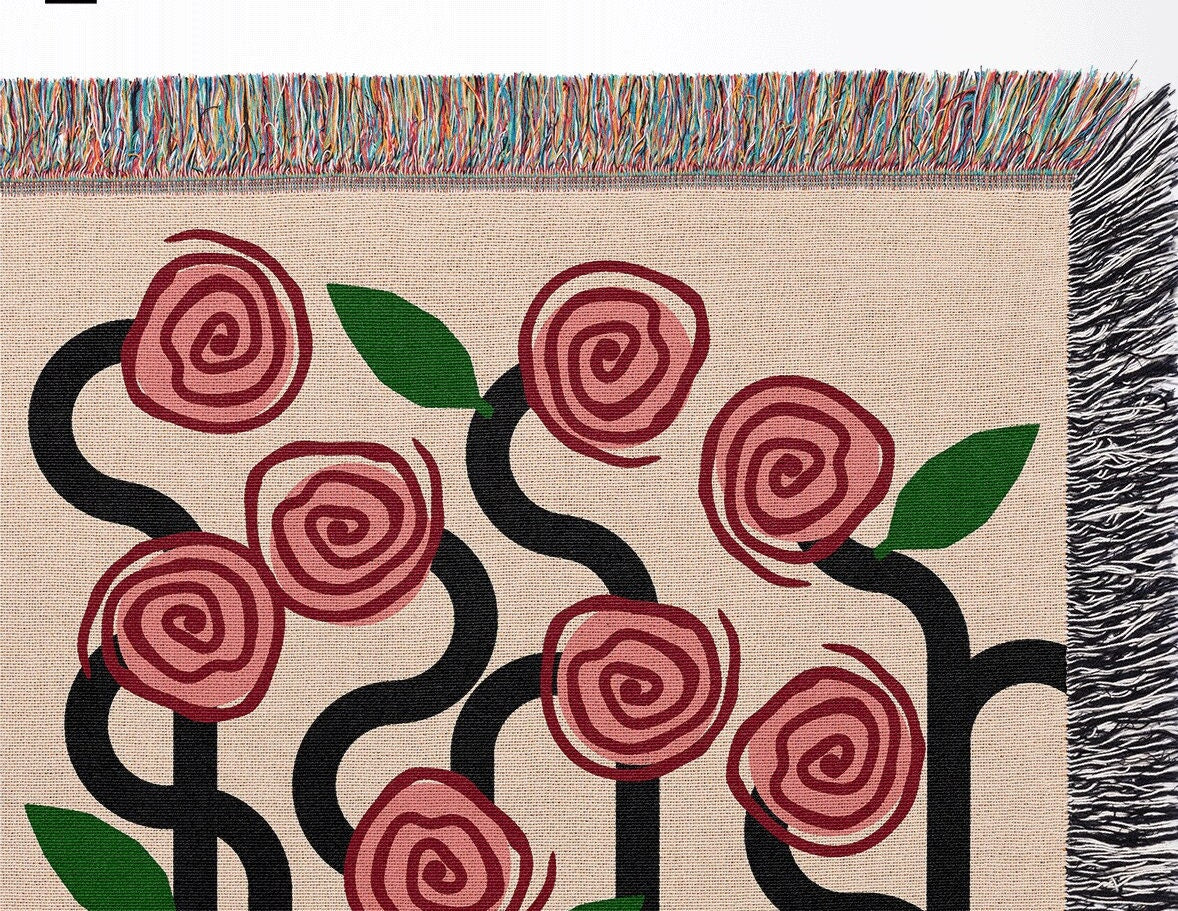 Swirly Flowers Woven Throw Blanket